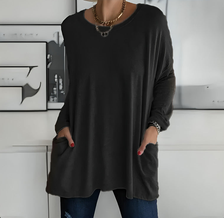 Oversized Long Sleeve Red Tunic Top Back