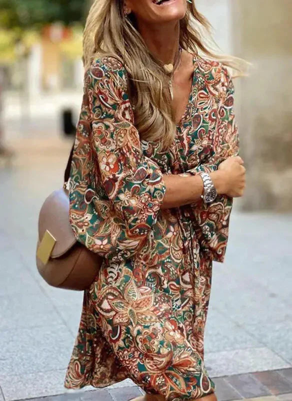 Boho Mini Dress with V-Neck Side View