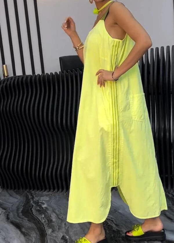 Side View of Yellow Summer Dress with Stripe Straps