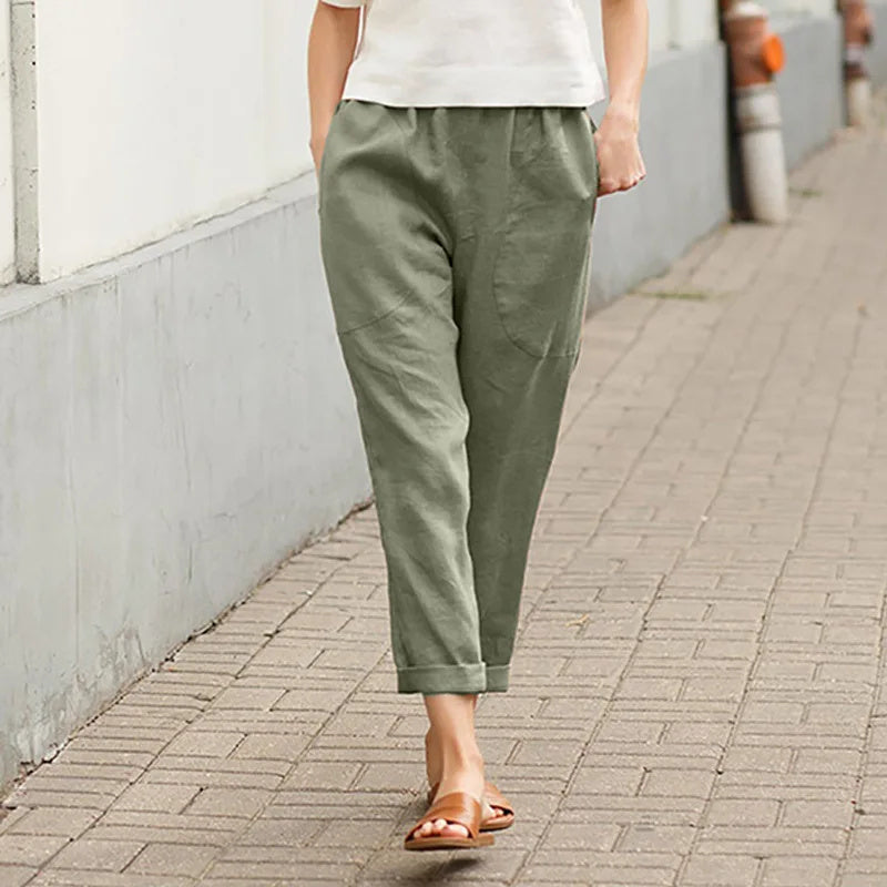 Olive Green Cotton Pocket Pants