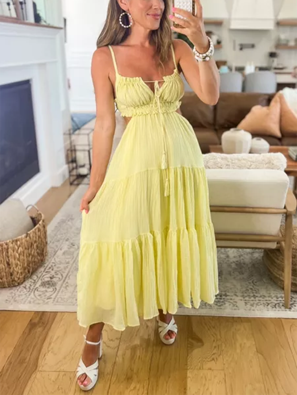 Sleeveless Yellow Maxi Dress Front